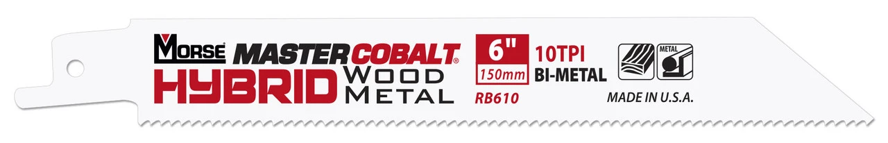 MK Morse RB121014T50 - Recip Saw Blade (BiMetal) "Master Cobalt Hybrid" 12" x 0.035" 10/14TPI 50/Pack 3 MK Morse RB121014T50 - Recip Saw Blade (BiMetal) "Master Cobalt Hybrid" 12" x 0.035" 10/14TPI 50/Pack